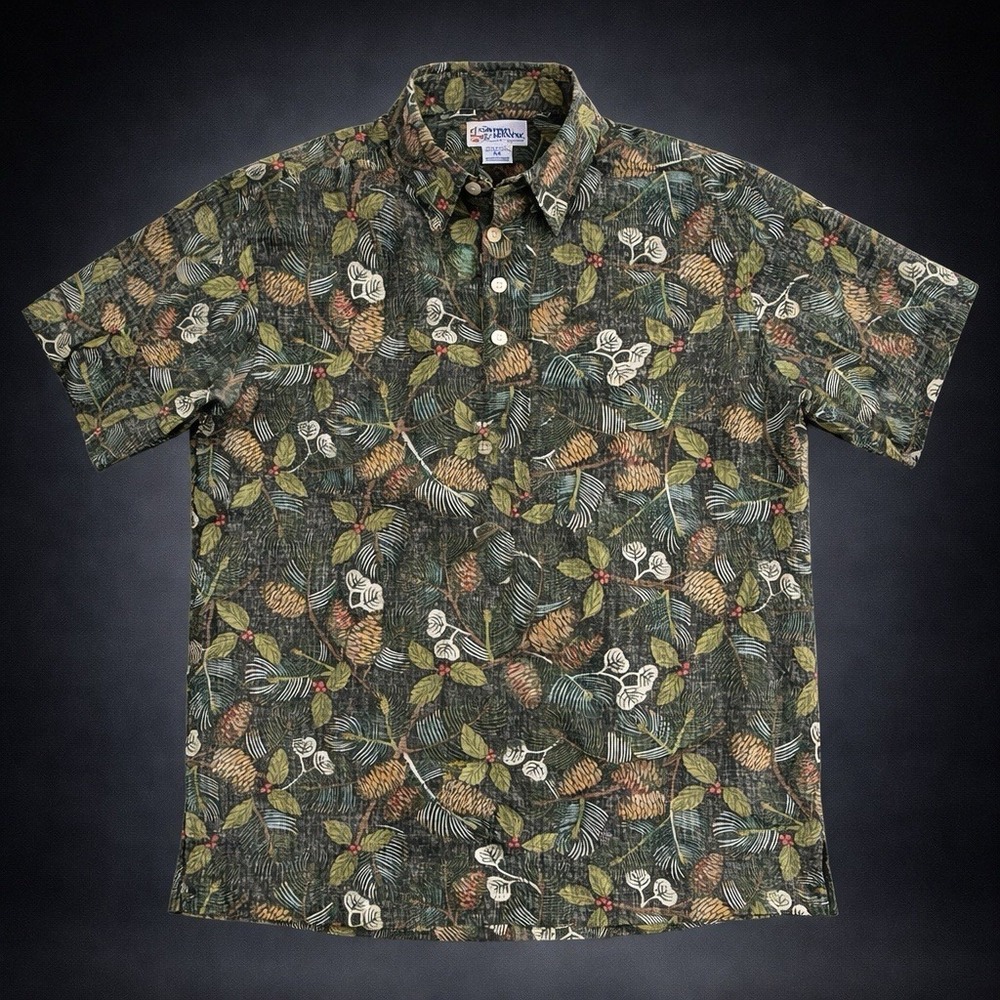 Reyn Spooner Reverse‎ Print Hawaiian Shirt Mens Medium Pullover Made USA